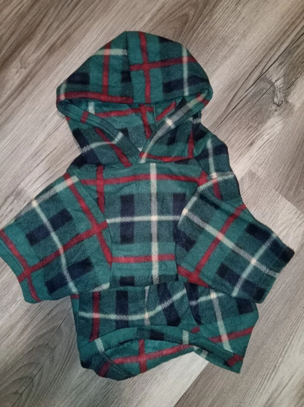 Dog Shirt. Plaid Hooded Fleece Pullover - Green & Red - 31 To 42 Lbs
